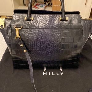 Milly black and blue ombré croc embossed bag